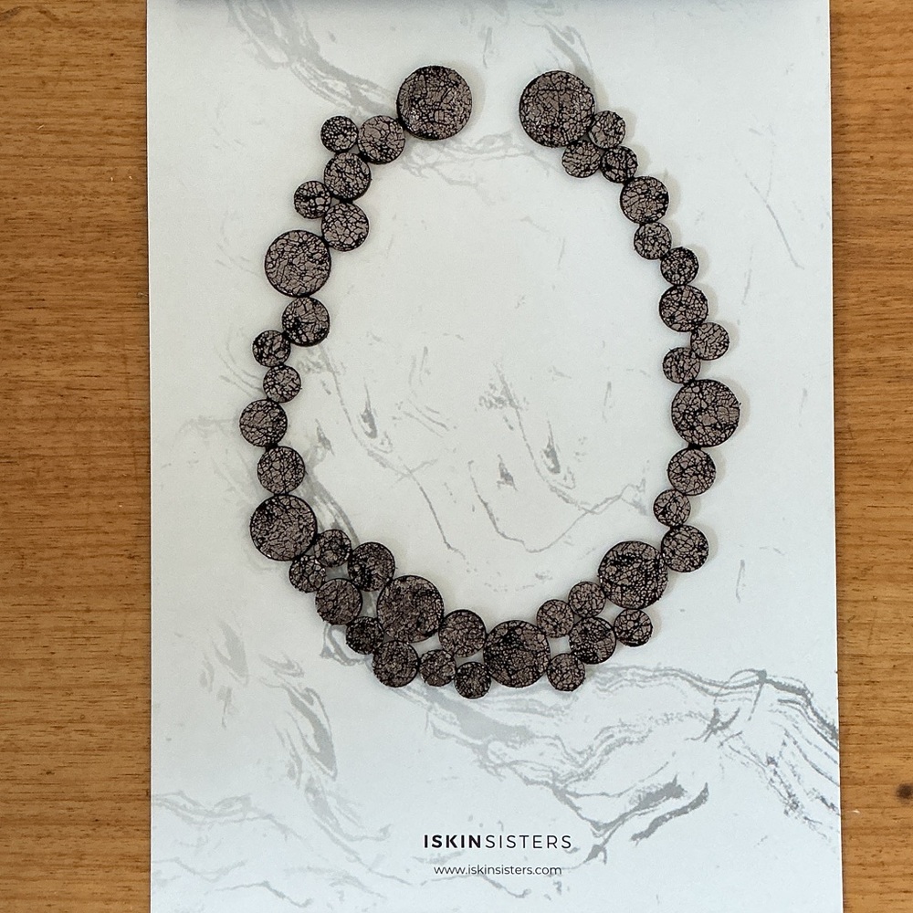 NWT Black and Silver Statement Leather Necklace